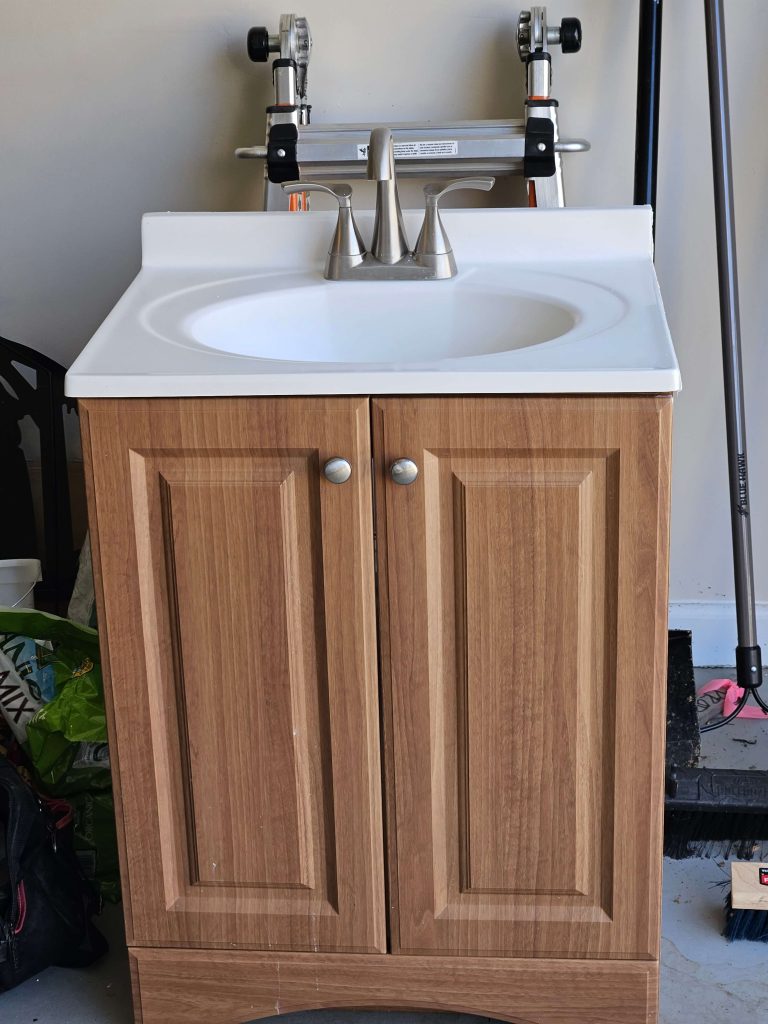 Picture of the laminate vanity before being painted